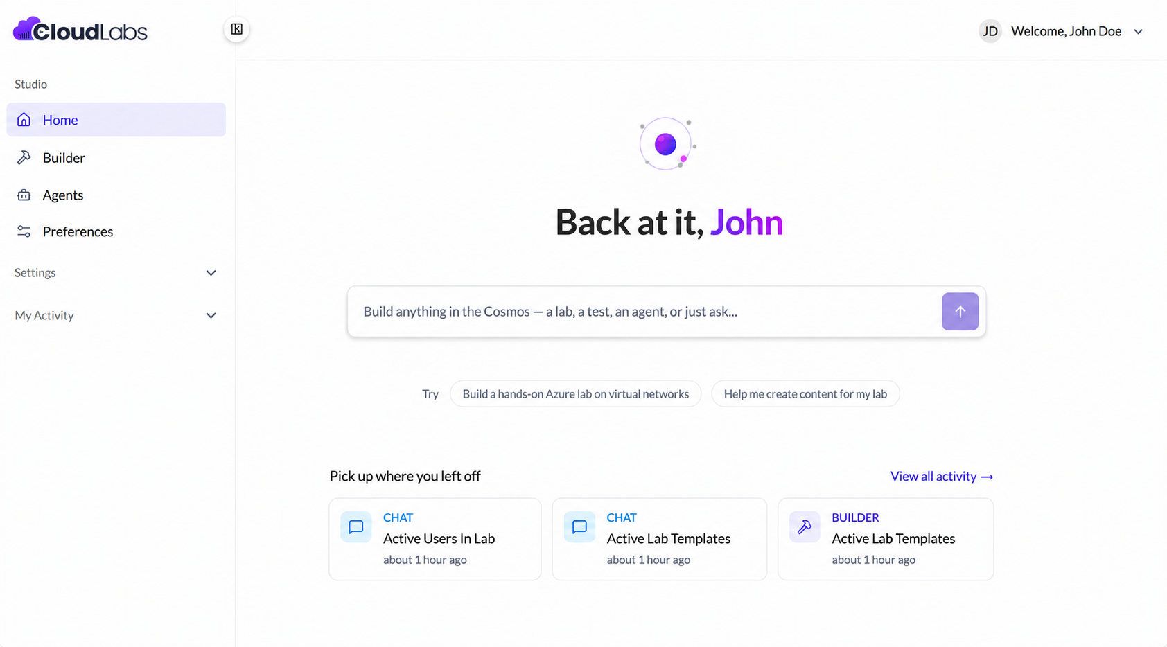CloudLabs platform dashboard