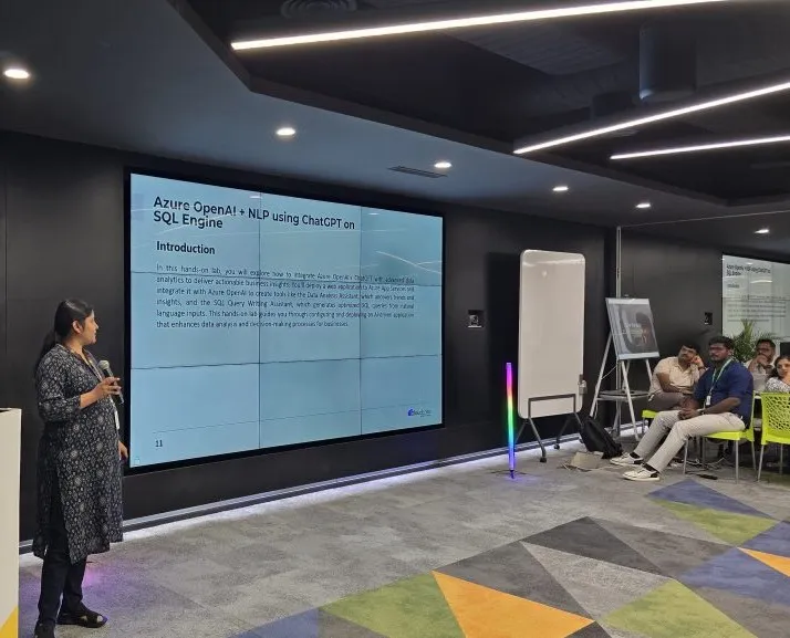 Instructor presenting an Azure OpenAI hands-on lab to workshop participants