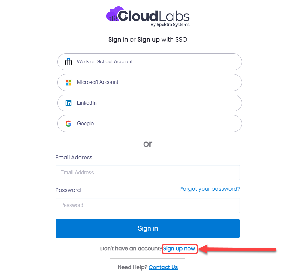 Signing up for a new CloudLabs account