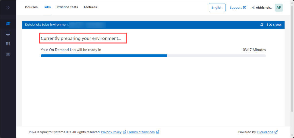 Databricks lab environment provisioning in progress