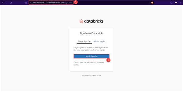 Databricks workspace single sign-on login screen