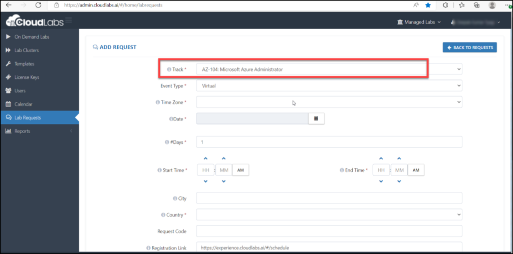 Step-2 Submit your Lab Request for Azure Pass-based labs