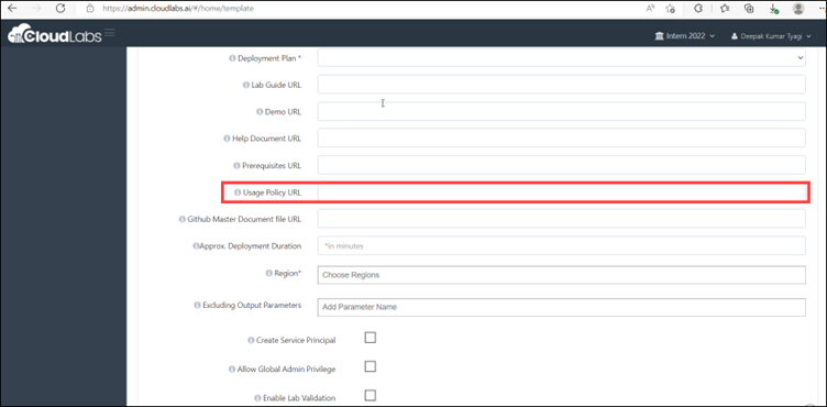 How to apply the usage policy to the CloudLabs portal?